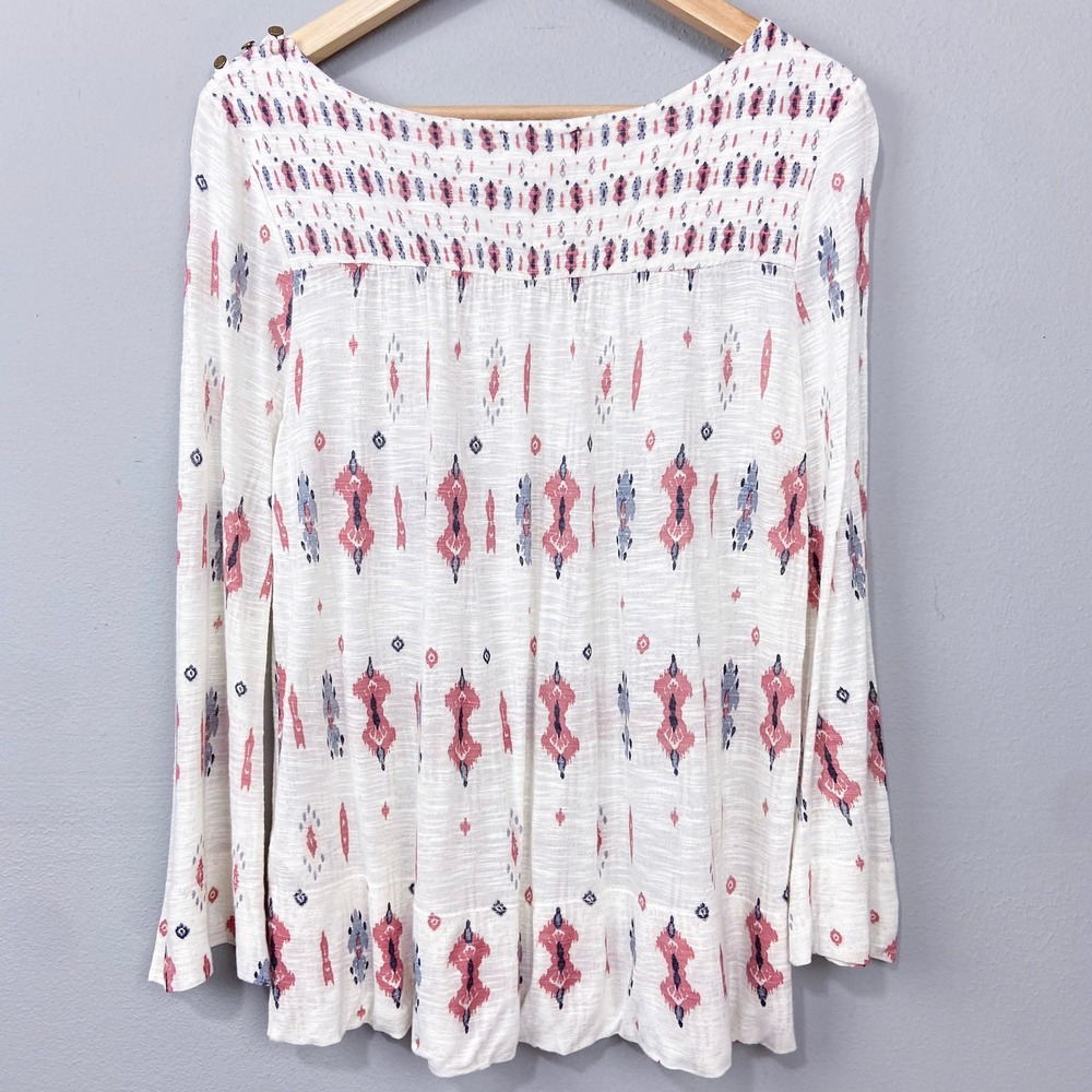 Lucky Brand Knit Peasant Top Sz S Button Shoulder Ivory Cream Boho Southwestern - Picture 8 of 14